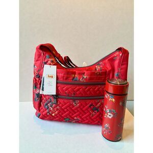 Lug Floral Quilted Crossbody Shoulder Bag Red NWT + Matching Water Bottle (Read)